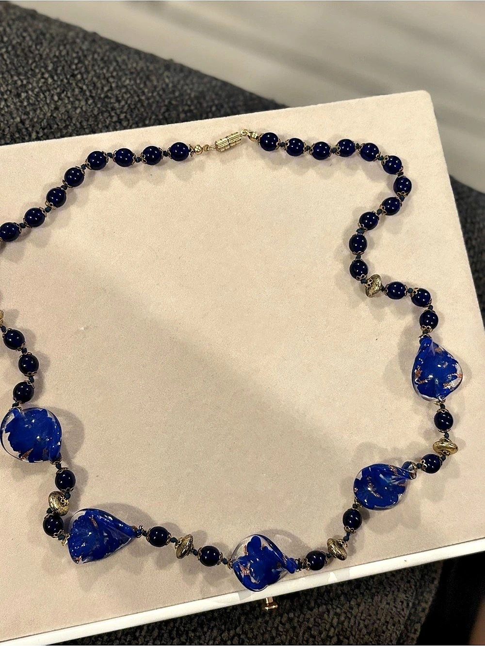 Blue & Gold Beaded Statement Necklace